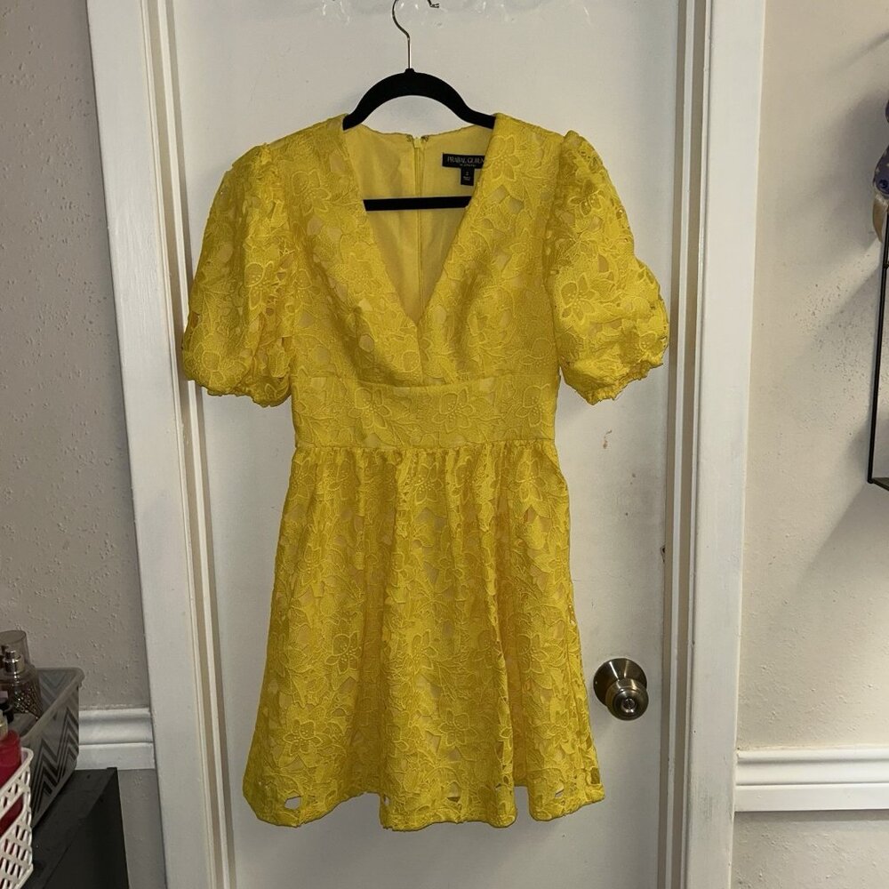 Prabal Gurung For JCPenney Yellow Puff Sleeve V-Neck Floral Party Dress Size 4 - Picture 2 of 11
